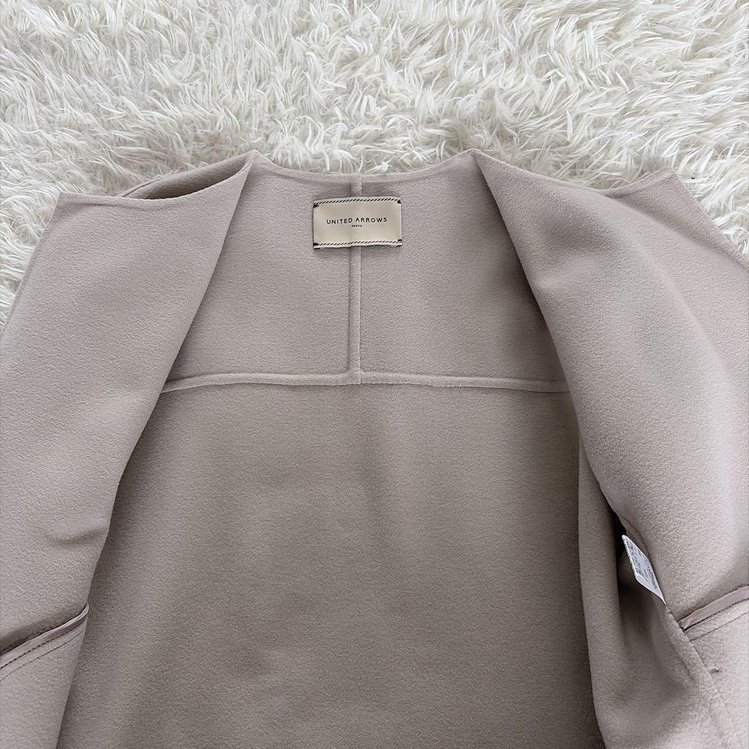 美品✨【ユナイテッドアローズ】リバー ノーカラー ショートコート グレージュ36