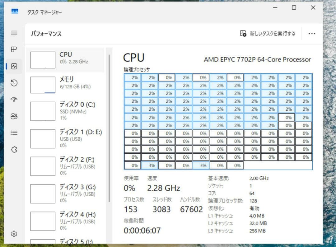P*人様 デスクトップPC EPYC7702P(64コア128スレッド) メモリ