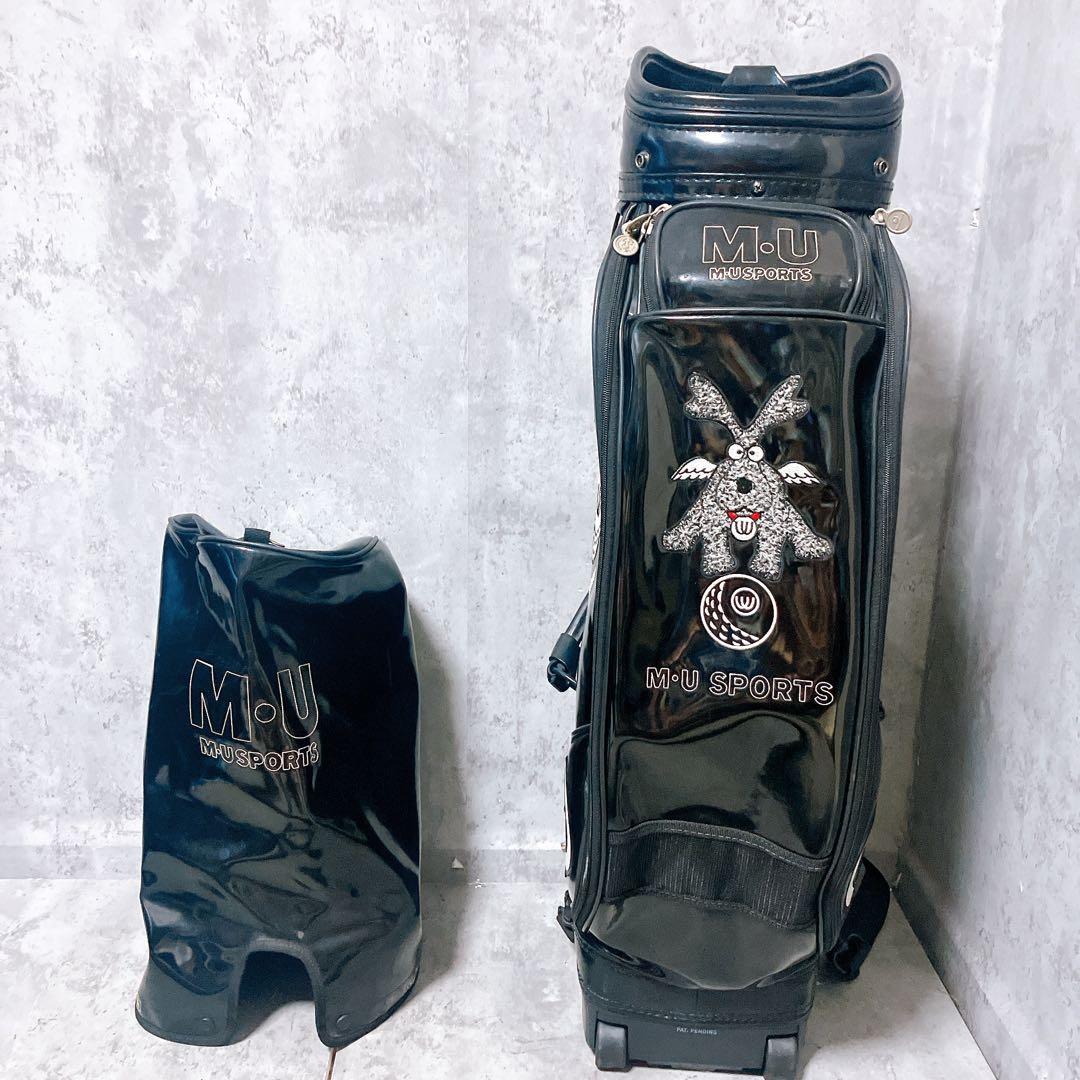 【希少】ミエコウエサコ キャディバッグ エナメル ブラック キャスター付 三点式