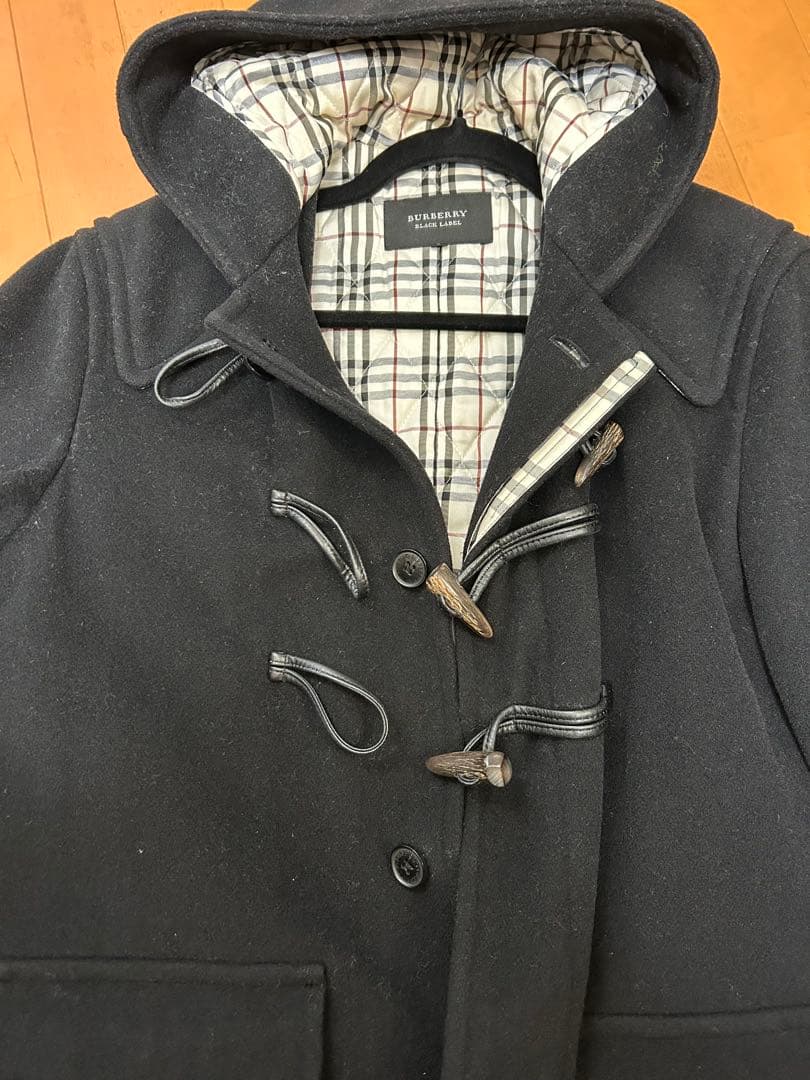 バーバリーブラックレーベル　黒　ウール　ダッフルコート　Lサイズ