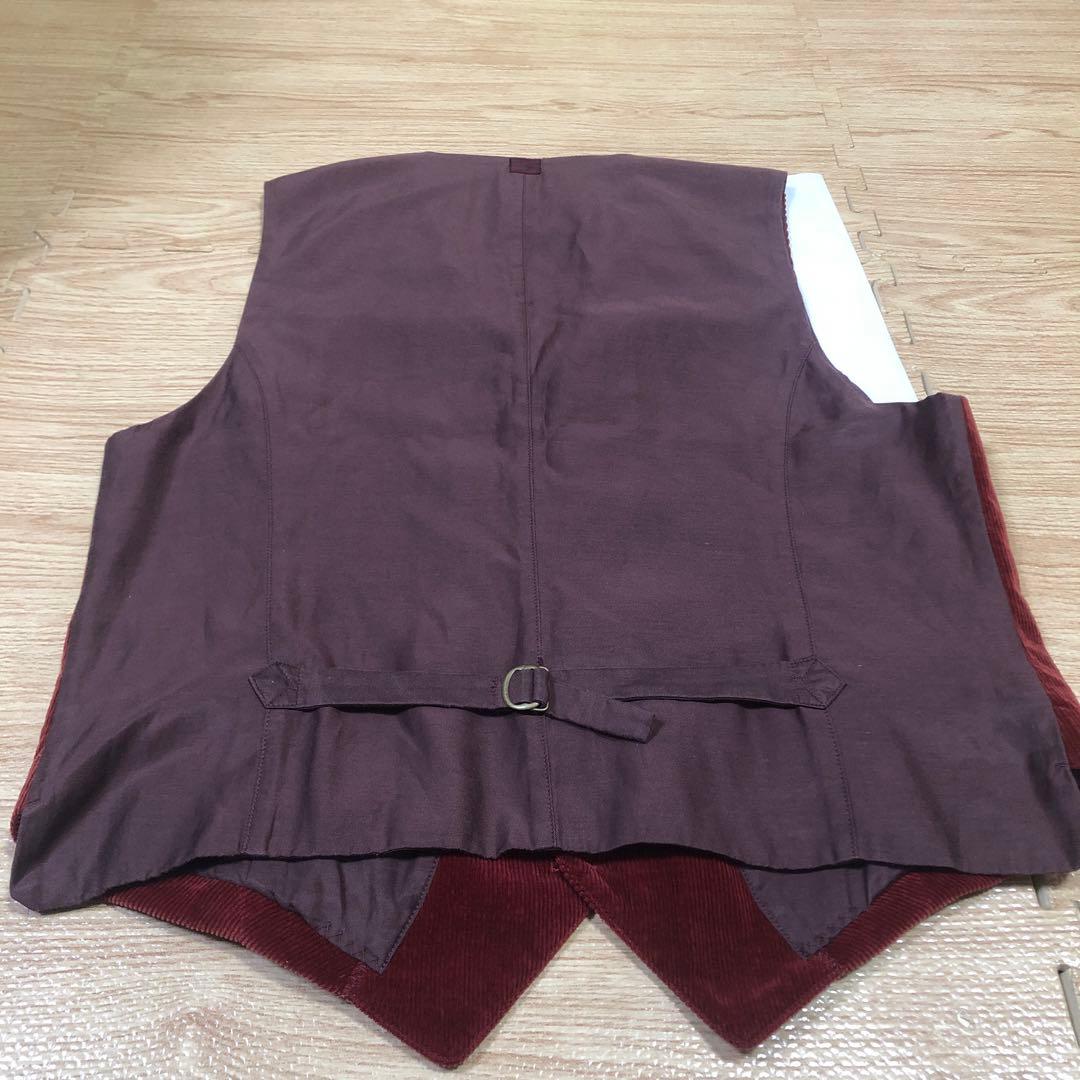 Kujira.9000美品Papasカシミ混ワインレッド系コーデュロベスト