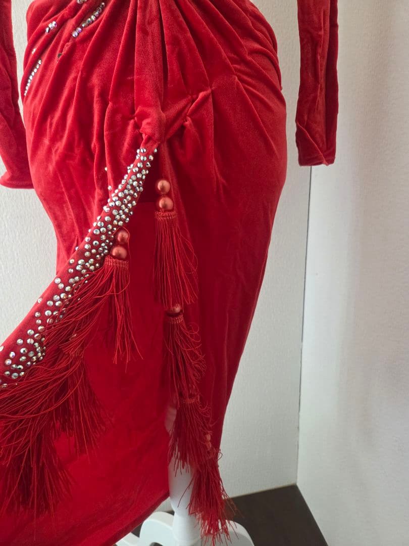 ラテンドレス 赤 黒 ツーウェイ 社交ダンス