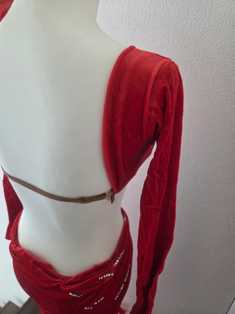 ラテンドレス 赤 黒 ツーウェイ 社交ダンス