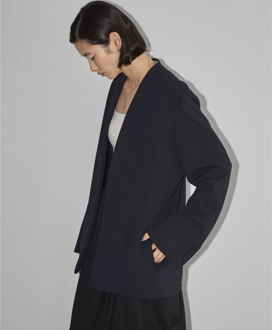 TODAYFULカラーレスツイルジャケット　黒ノーカラーブラック