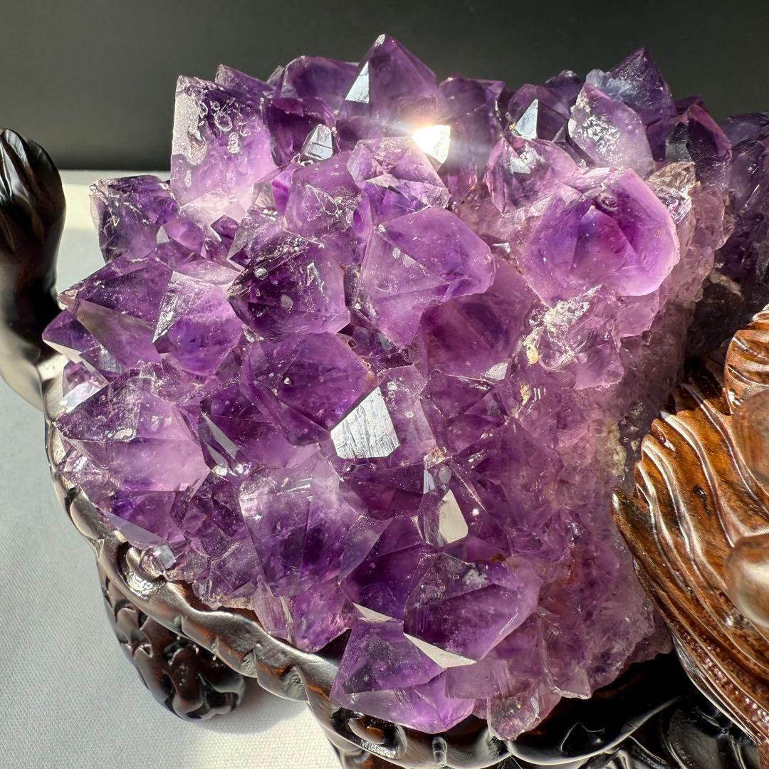 美品❣️天然石 アメジストの原石　クラスター　ロングイ台座付きNO.020412