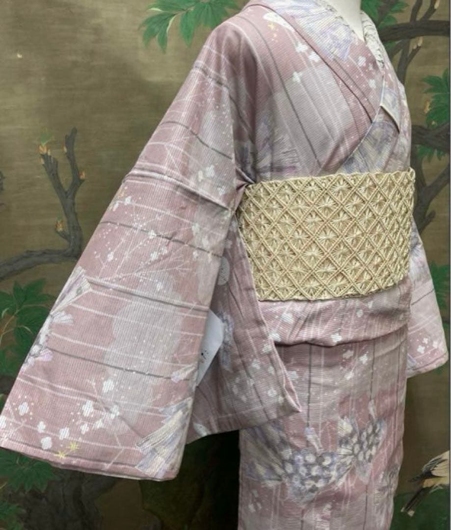 ブランド金子みすゞ 上品な大人の金魚柄綿絽単衣お着物　浴衣 絞り帯プレゼント付き