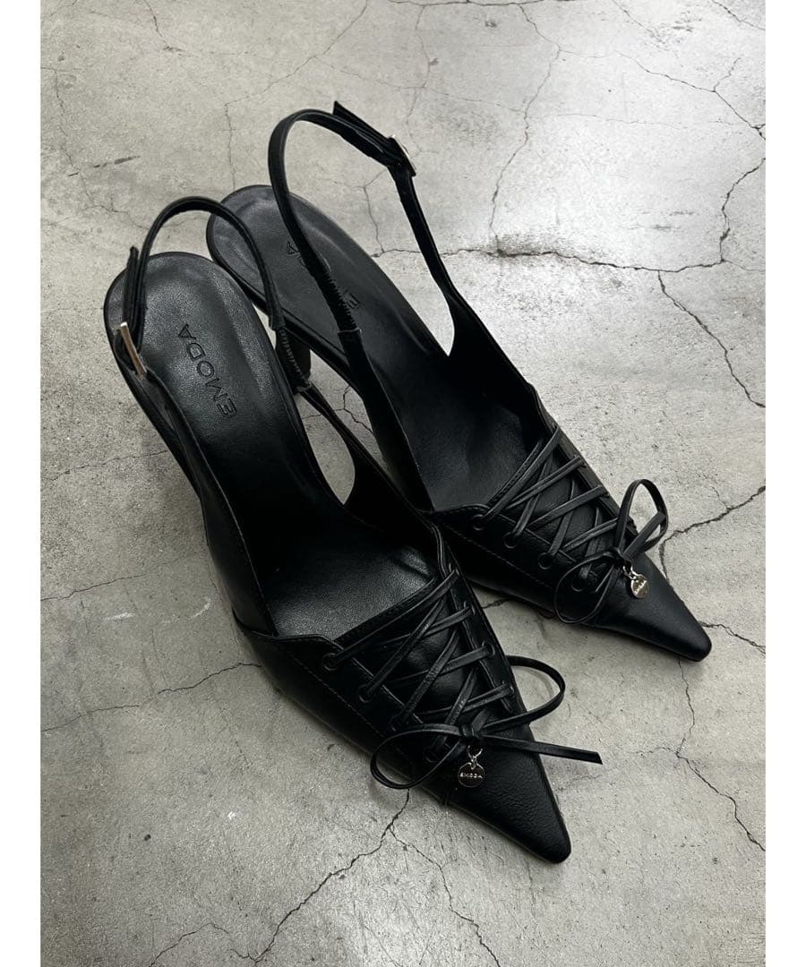 【試着のみ】EMODA レースアップリボンパンプス