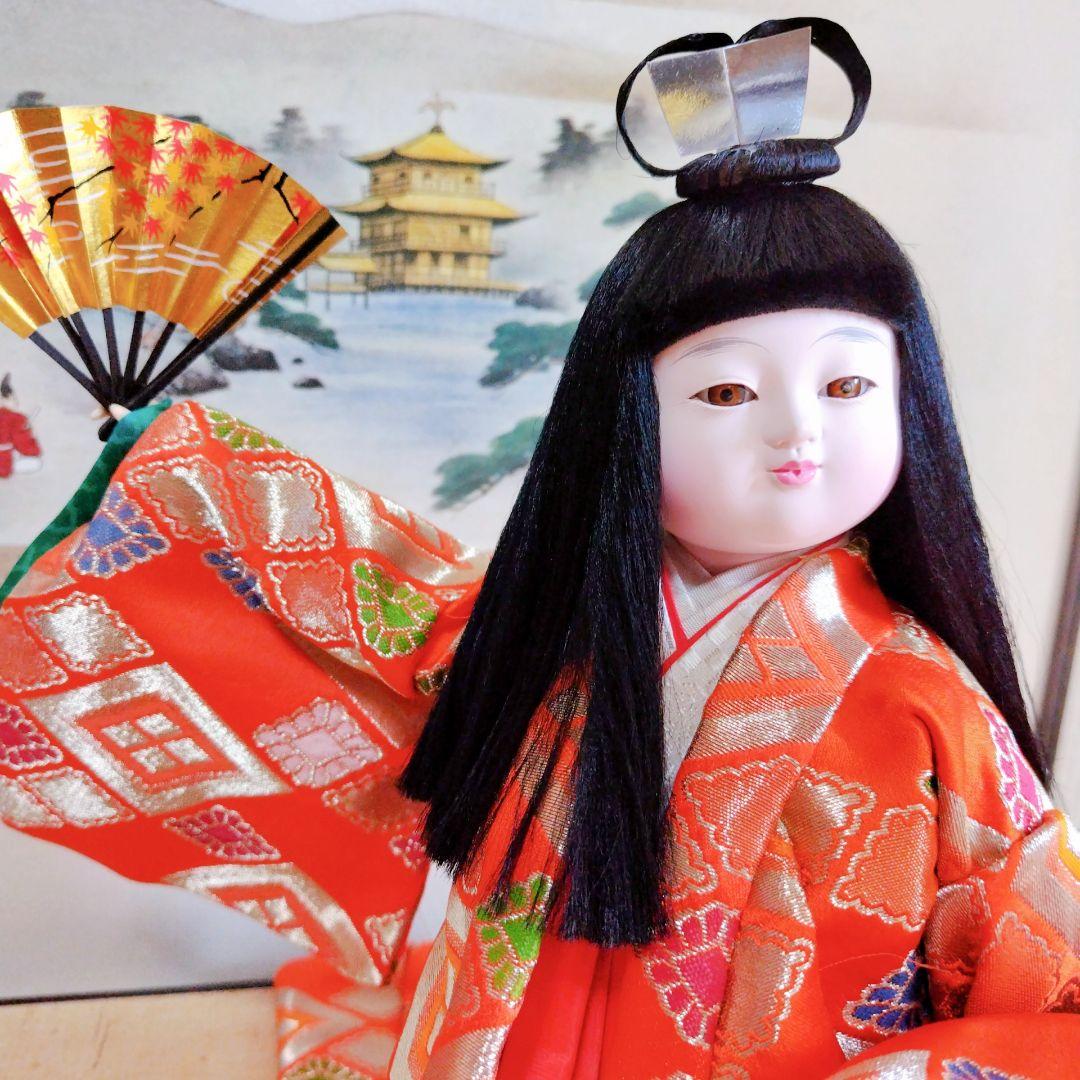 嵯峨人形　舞　山陽作　花柄和服　扇子・小鼓付き　伝統工芸品
