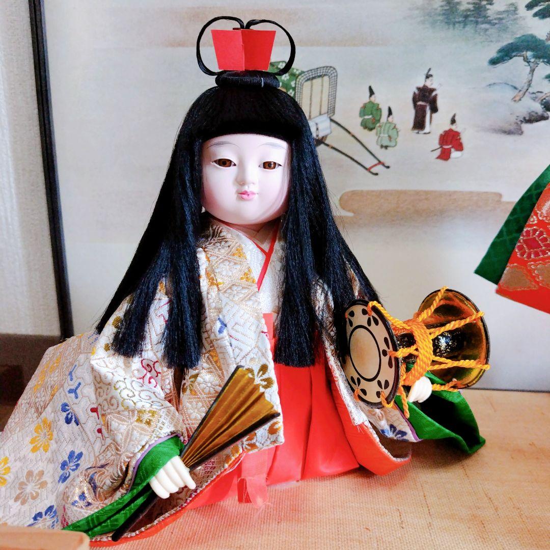 嵯峨人形　舞　山陽作　花柄和服　扇子・小鼓付き　伝統工芸品