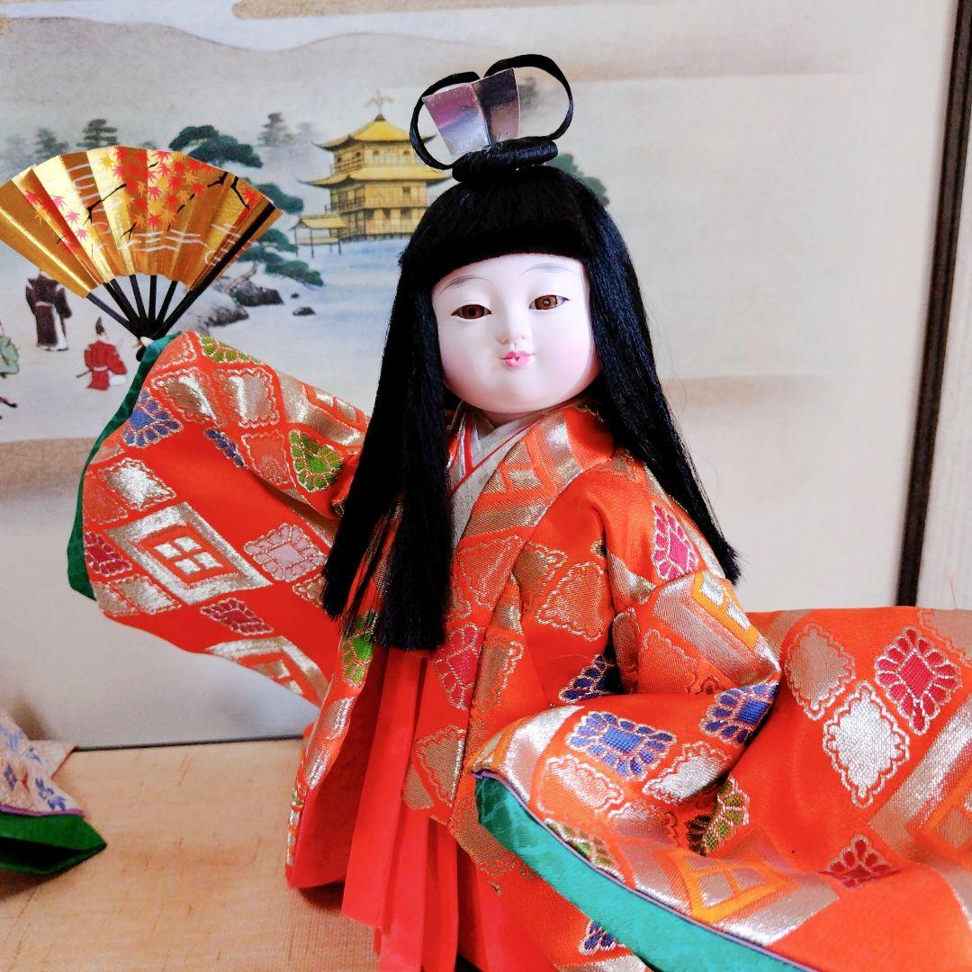 嵯峨人形　舞　山陽作　花柄和服　扇子・小鼓付き　伝統工芸品