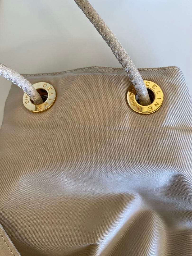 【お値下げ】セリーヌCELINEベージュ ナイロン 巾着型 ショルダーバッグ