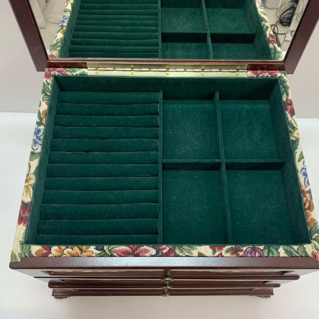 アンティーク調 ゴブラン織 ジュエリーボックス メイクボックス 鏡 木製