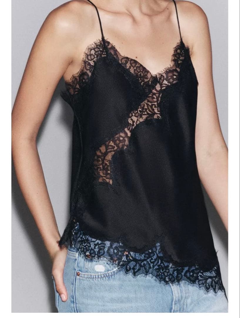 ZARA ザラ　レースキャミソール　黒　XS