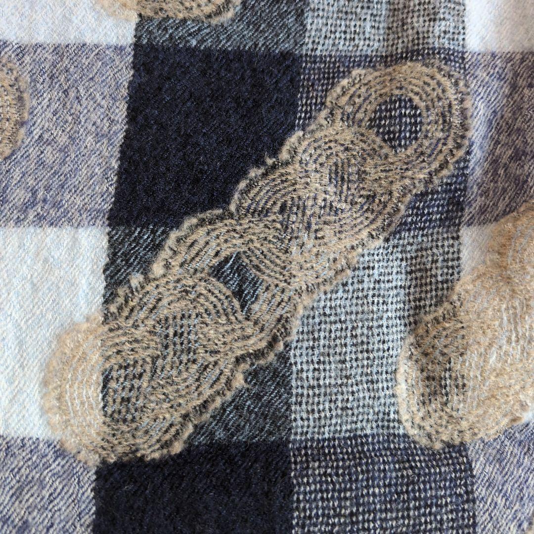 群言堂　根々　結びチェック　ノーカラーコート　ウール　ネイビー