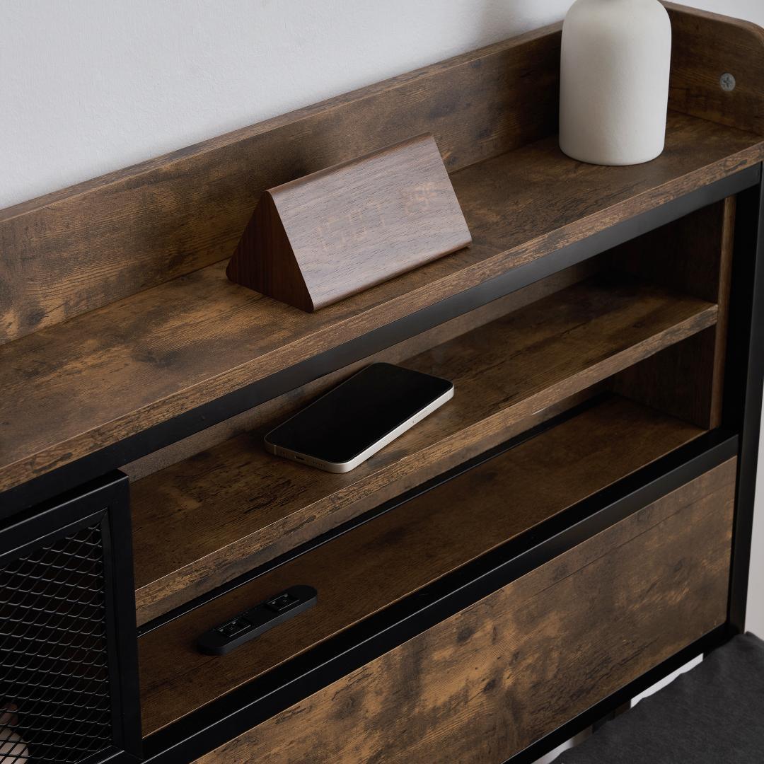 人気再入荷！SD・セミダブル　ベッドフレーム・コンセント付きBROWN