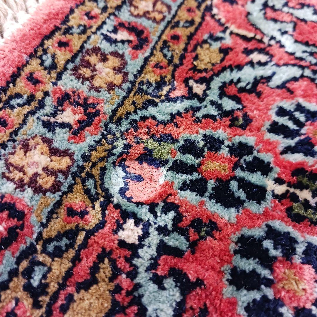 Y3203 インド カシミールシルク 絨毯 手織り 153×94㎝