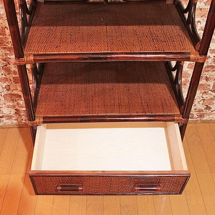 ラタン製ラック オープンラック 籐家具 棚 ブラウン 214-1332