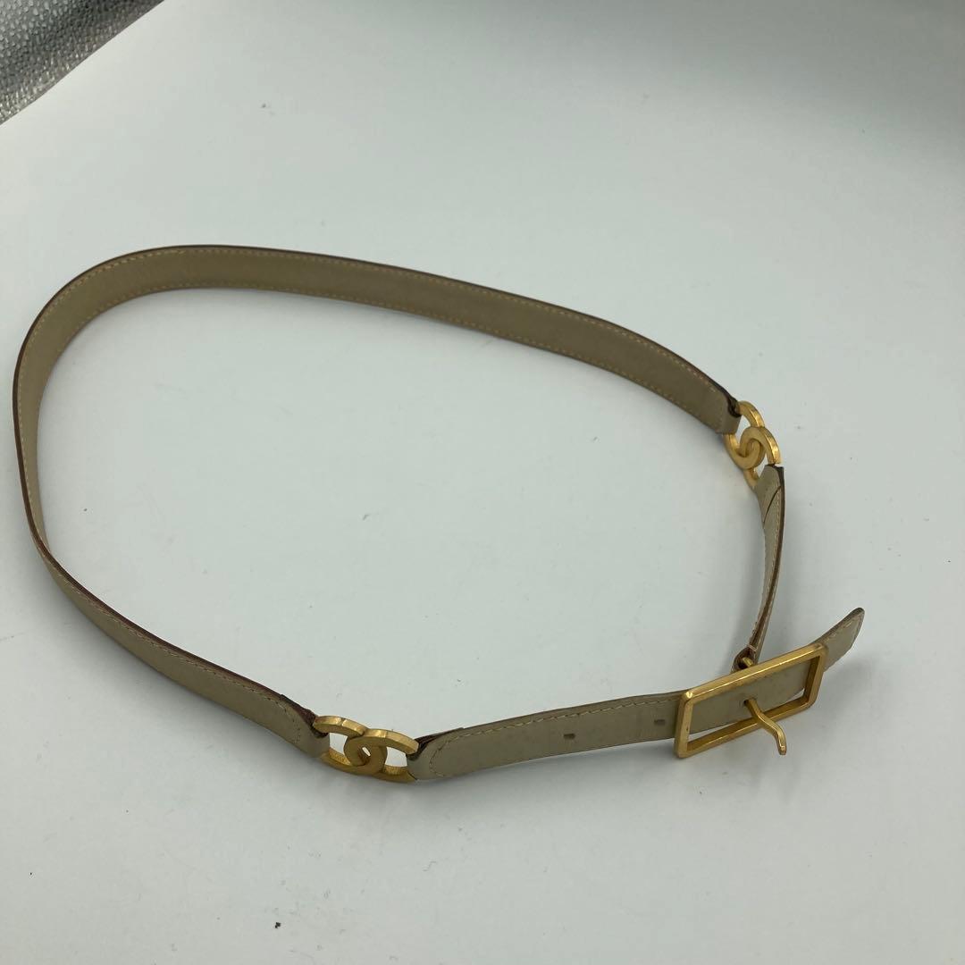 【5766】CHANEL シャネル ベルト ココマーク ベージュ