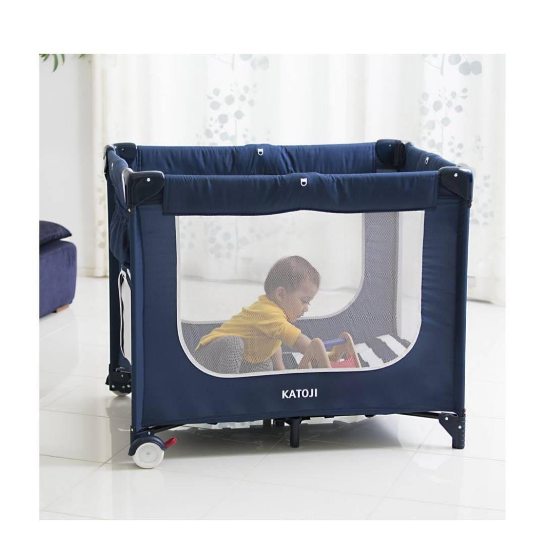 KATOJI ポータブルベビーベッド　ネイビー　マット付き63711