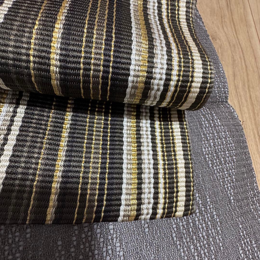 未使用品　正絹　全通　袋帯　着物　448 ひなや　グレー　黒　白　金　組紐