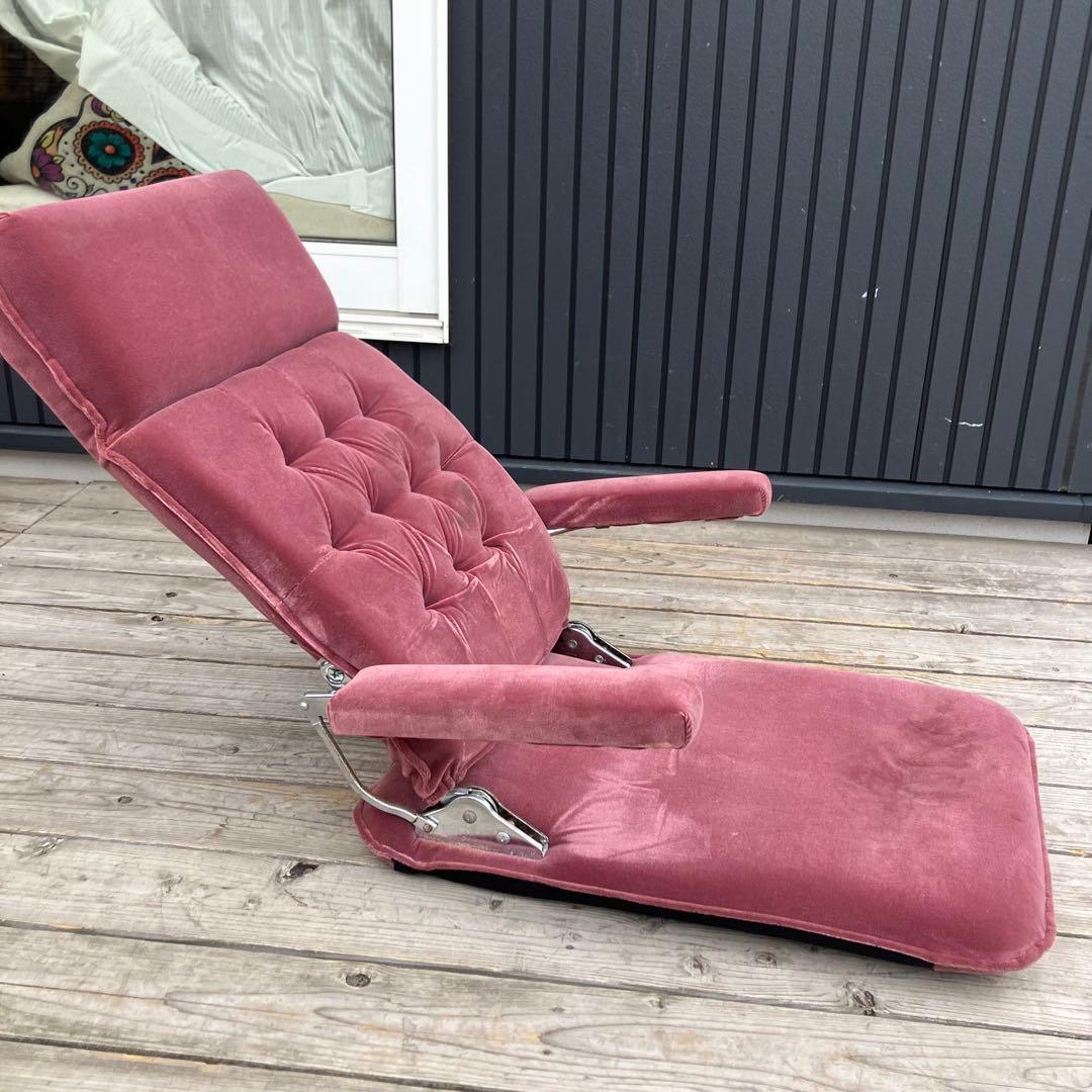 昭和レトロ 光家具 アームレスト付き リクライニングチェア ベロア座椅子 ピンク