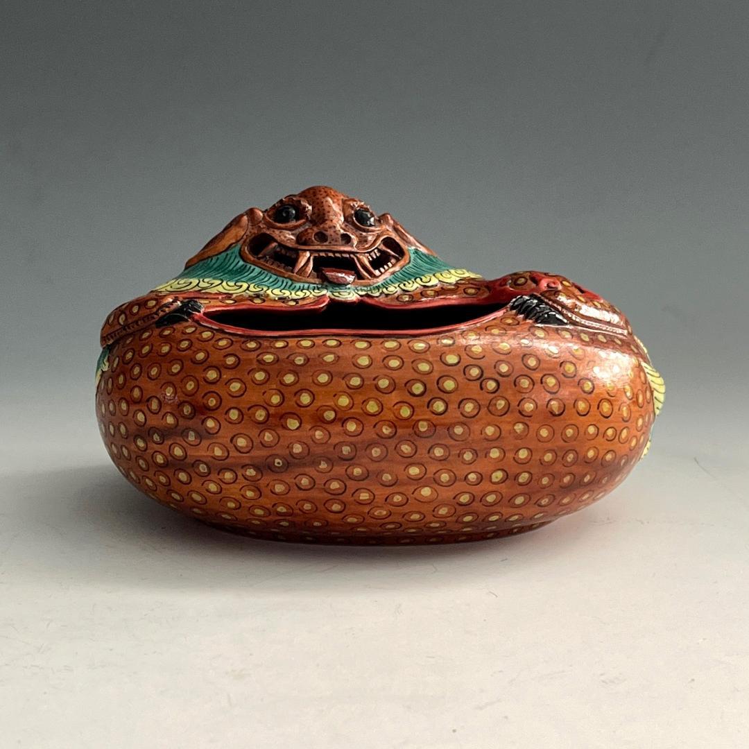 唐物 粉彩獅子形水洗 大清乾隆年製 款 中国美術 古玩 SN813