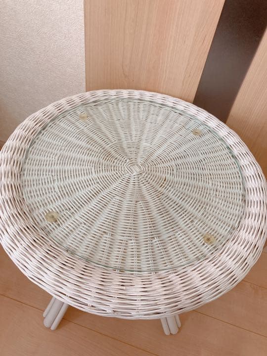 美品　籐　ホワイトラタン　希少　コーヒーテーブル　カフェインテリア　アンティーク