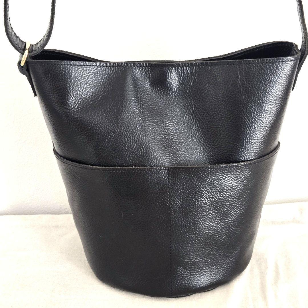状態良・【OUR】アワーホーム ショルダーバッグ レザー 黒 バケツ型