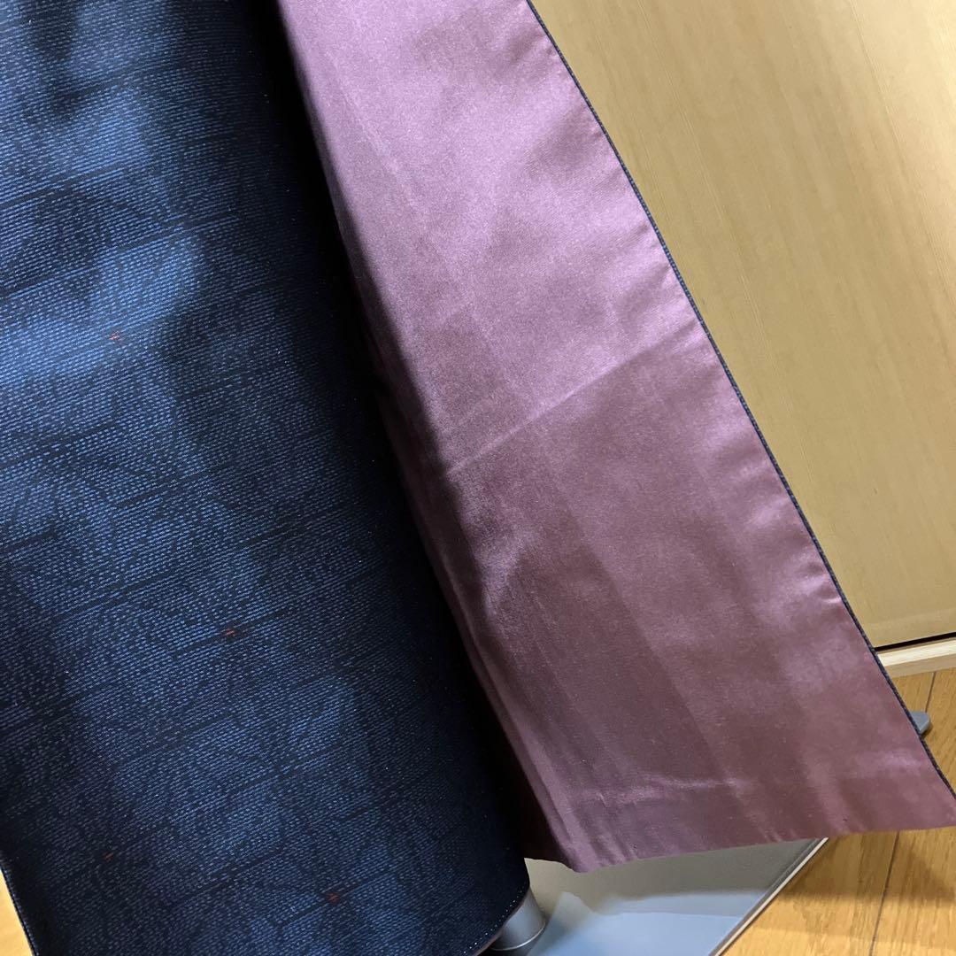 大島紬 ASアンサンブル 着物と道中着セット 藍色大島 麻の葉模様