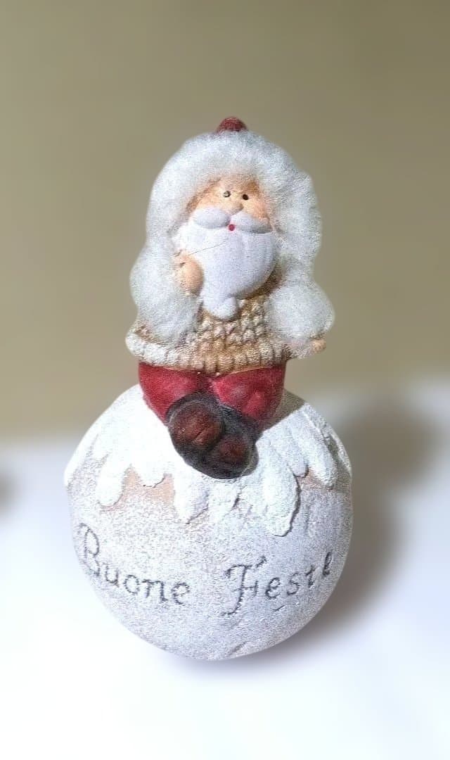 【アンティーク風】【Buone Feste】 フワフワサンタ 陶器置物4セット