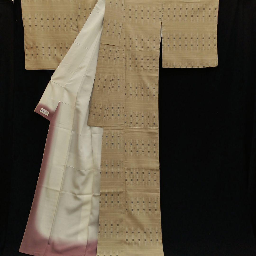 結城縮(袷)　(奥順(株)　はたおり娘　未使用　やまと誂製　ガード加工　榛色系)