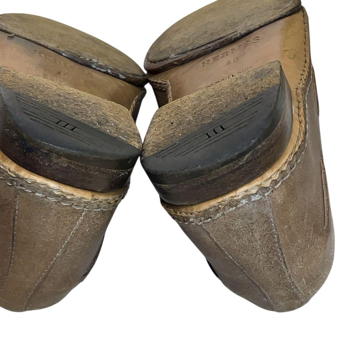 阿呆鳥HERMESスムースレザードライビングシューズ　サンドベージュ　40