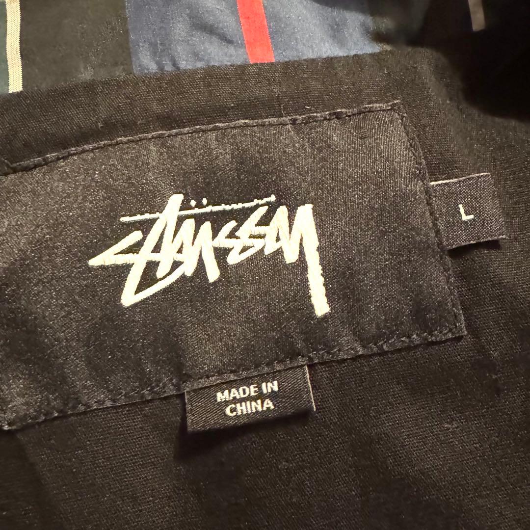 STUSSY チェック コーチジャケット バックロゴ 刺繍ロゴ L グリーン系