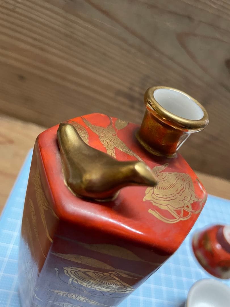 九谷永楽　鶯徳利【m1414 鳴き徳利　鳴き猪口　骨董　酒器　レア　九谷焼 】