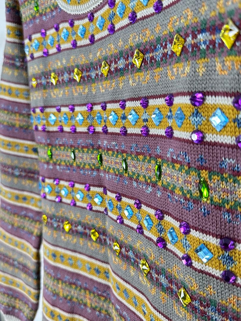 ジャンポールゴルチェマイユ クリスタルビジュー装飾 総柄ニットワンピース