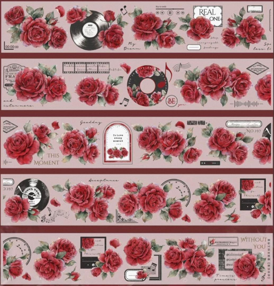 贝壳光 旧日红笺 6cm×6m 海外マスキングテープ　海外マステ　バラ　レコード