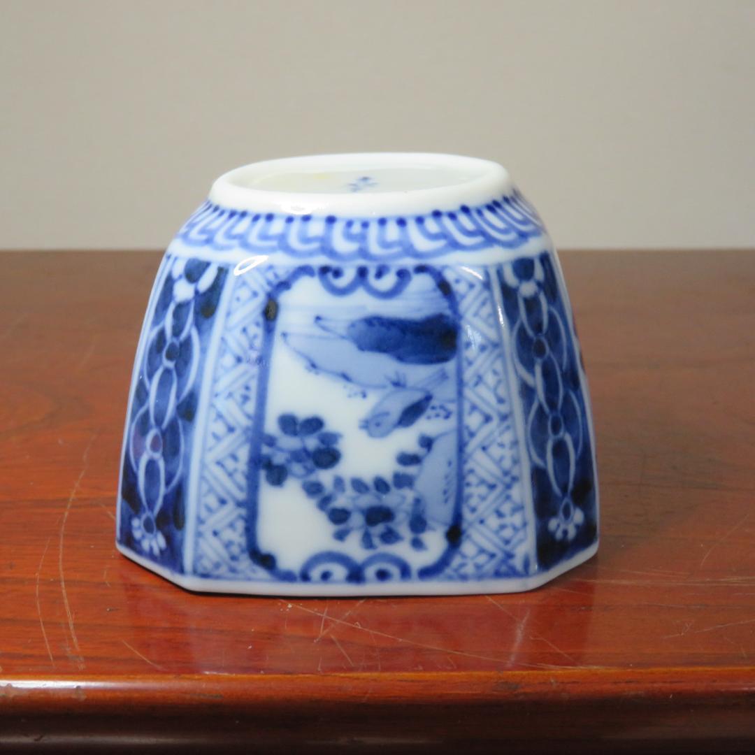 向付 2客 角鉢 染付 名家 蔵出し 初荷 極美品 風景 鳥