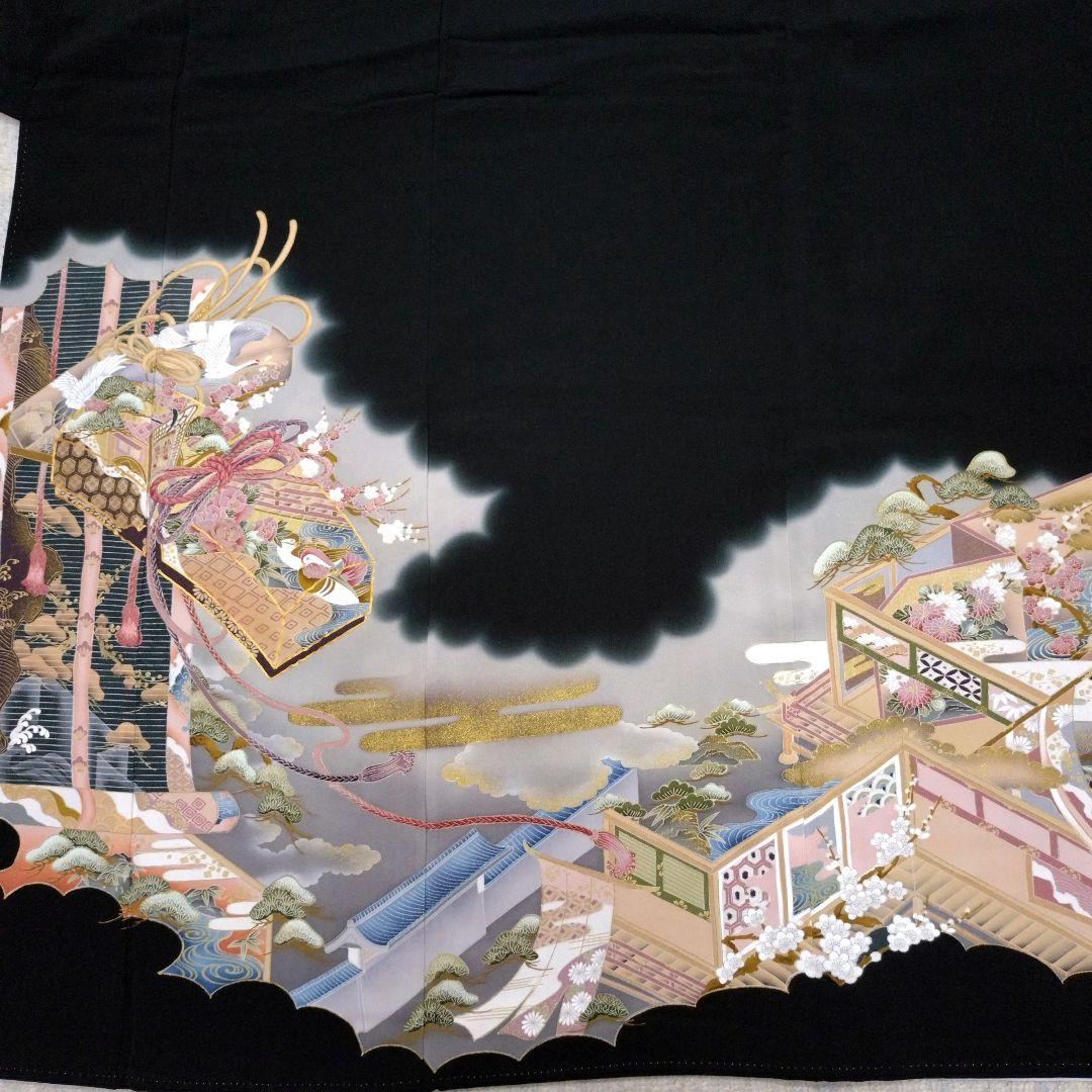 714　半額セール　正絹　友禅　作家もの　黒留袖　５点フルセット