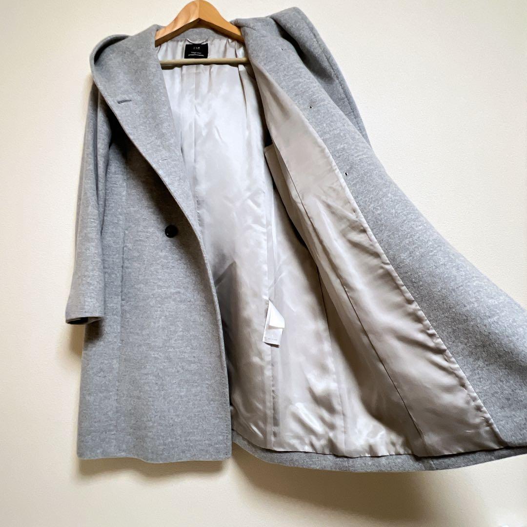 【極美品】 23区 ウール アンゴラ混 ビーバーフーデッド コート 44 グレー