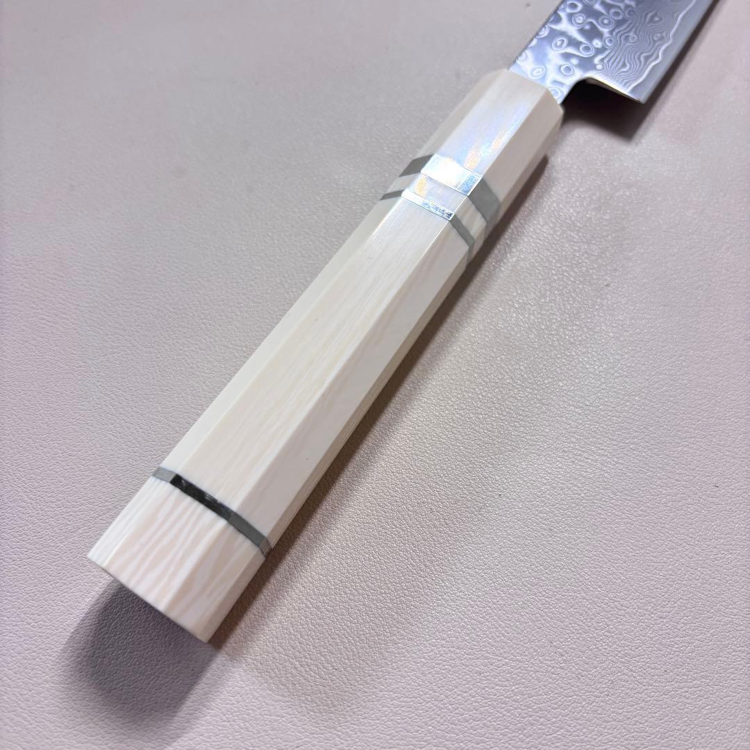 尺300mm 柳刃包丁 墨流しダマスカス　人工象牙八角柄 和包丁 白~