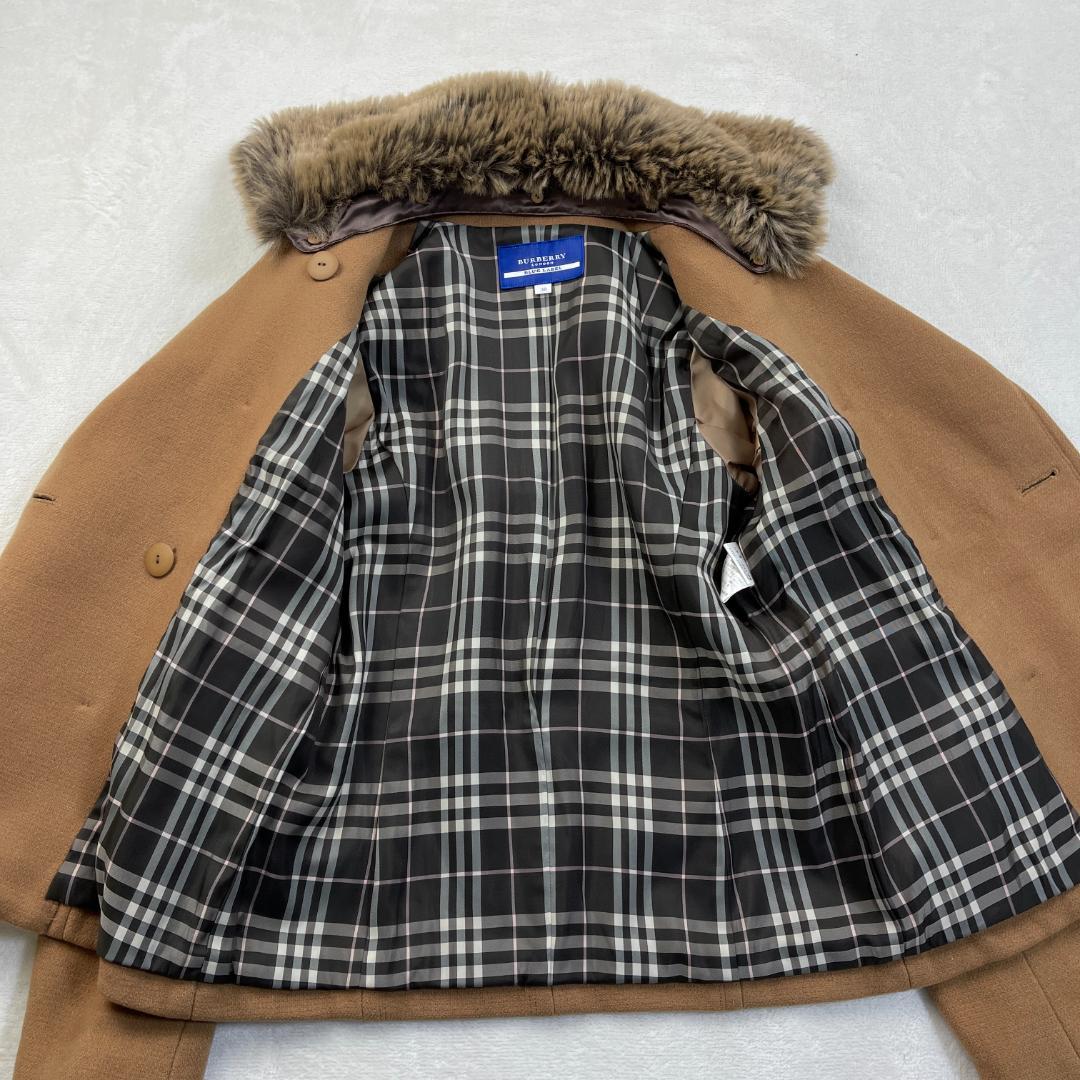 BURBERRY BLUE LABEL　襟ファー付きピーコート　キャメル