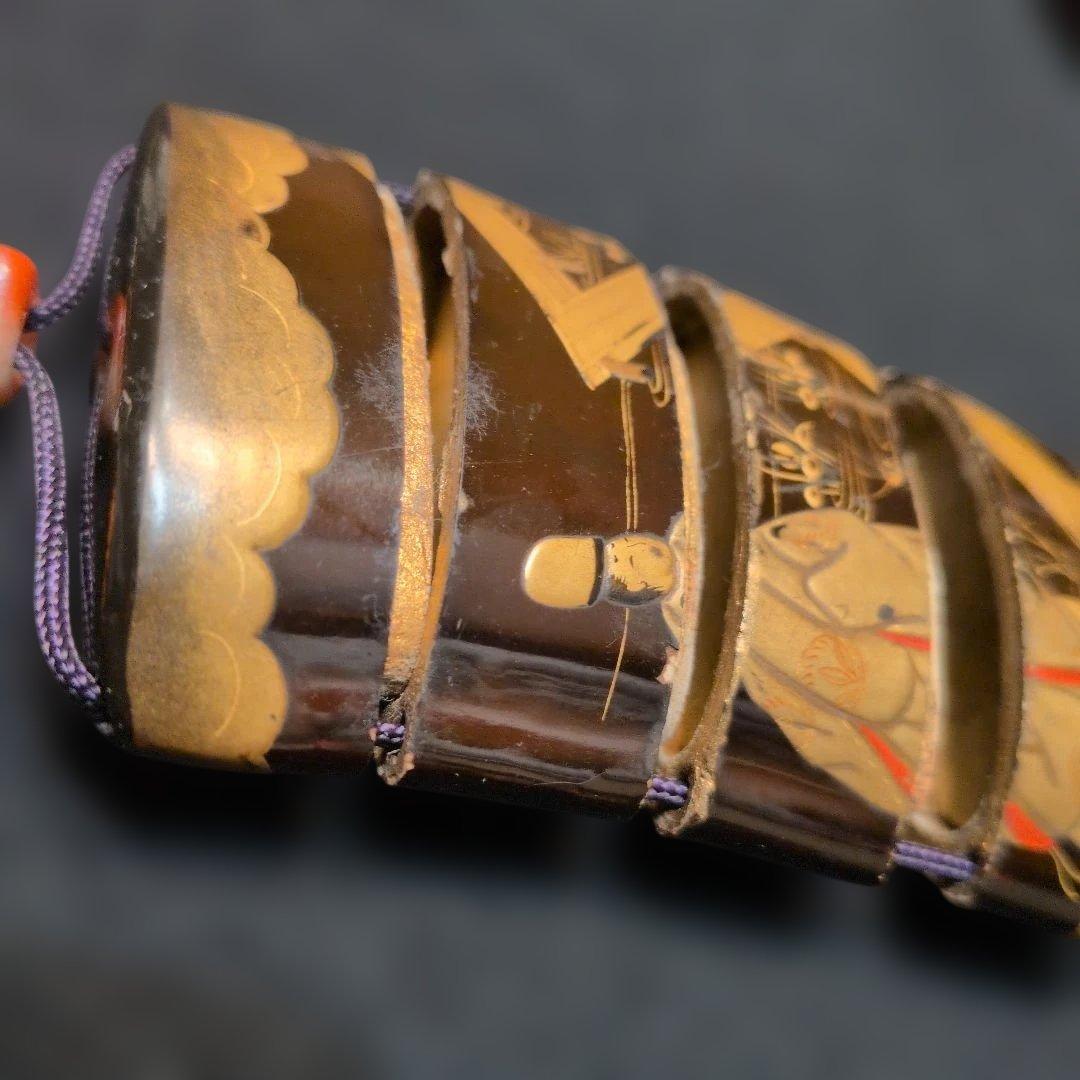 金蒔絵　印籠　人物根付