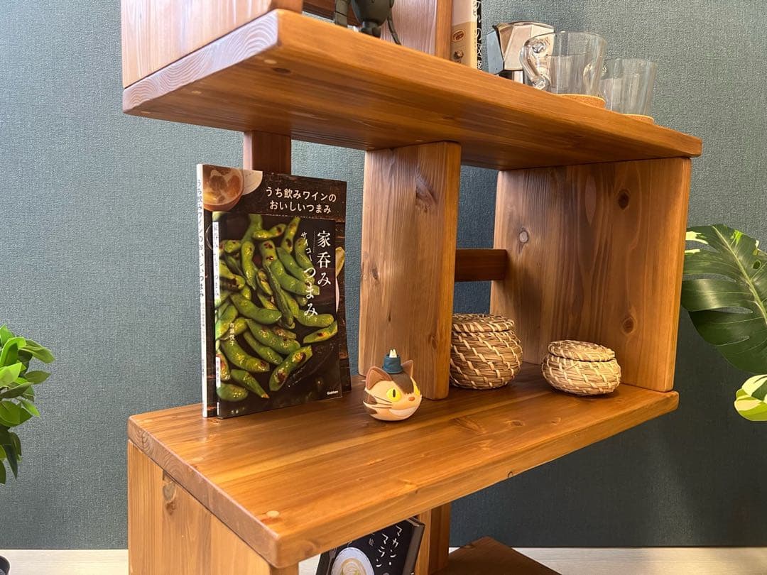 【在庫整理】 ジグザグシェルフ モダンアンティーク調 ブックシェフ 杉 ブラウン