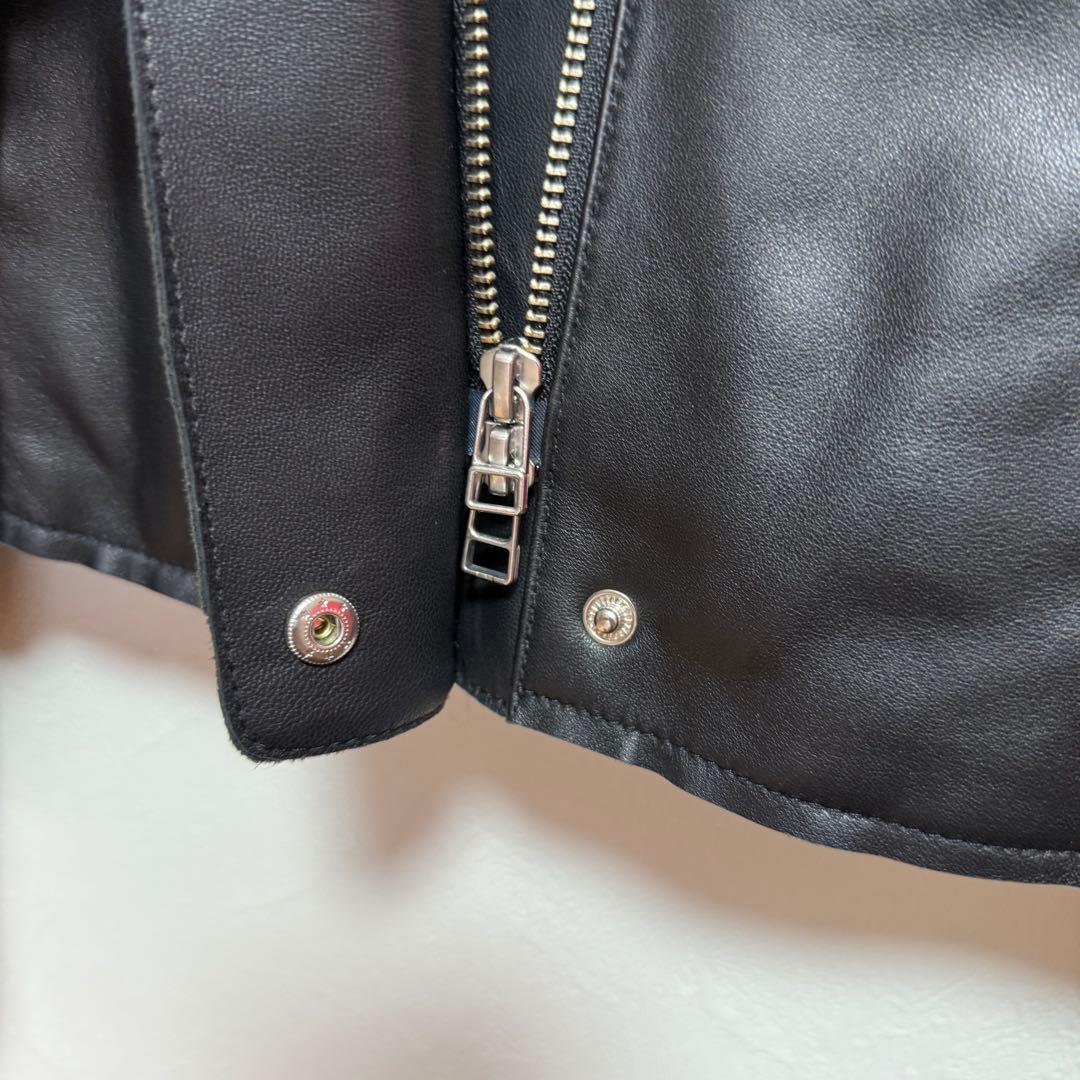 もりのがっこう　ラムレザー ノーカラージャケットブルゾン　ライダースジャケット