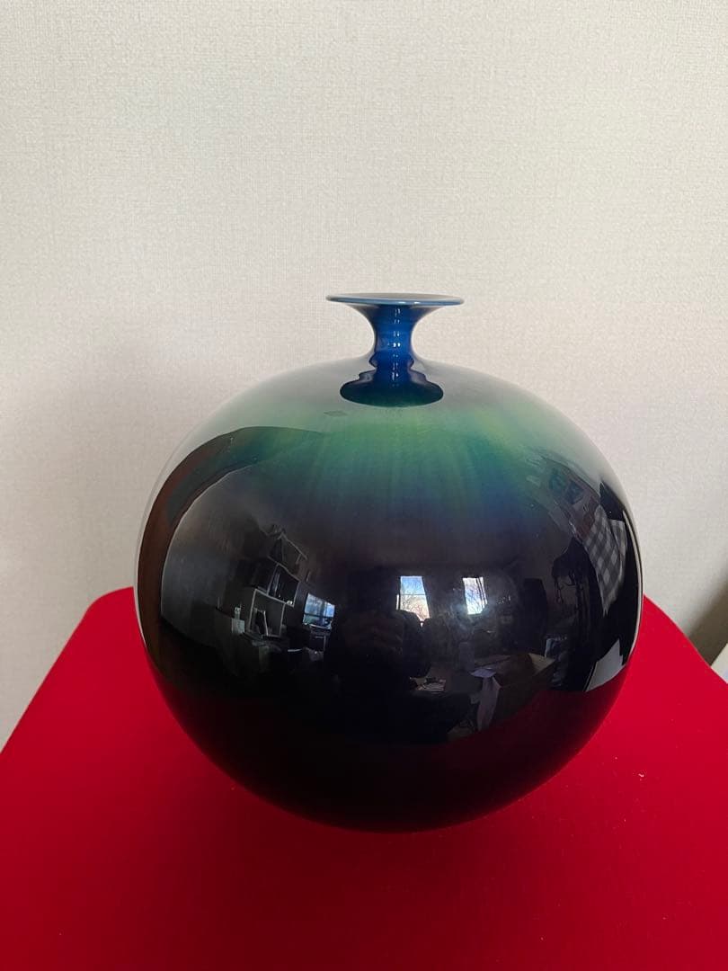 【特大】人間国宝 徳田八十吉 碧明釉 壷 花入 高さ約26.5㎝ T301