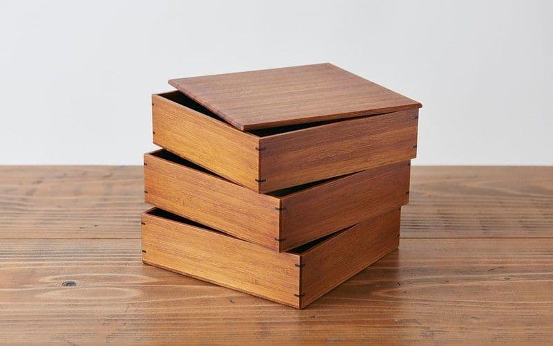 3段重箱 18cm 寄せ竹 拭き漆 竹箱 お重 京都 天然生活