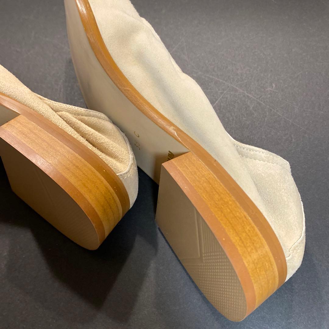 新品牛革スエード サブリナシューズ、SPAIN 製ベージュ、22.5cm