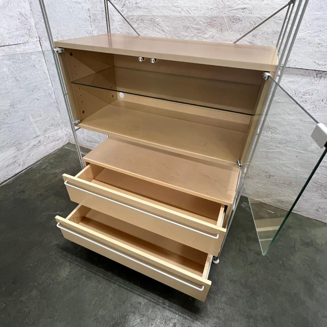 無印良品 スチールユニットシェルフ ① ガラス開戸 引出付 収納棚 N0643