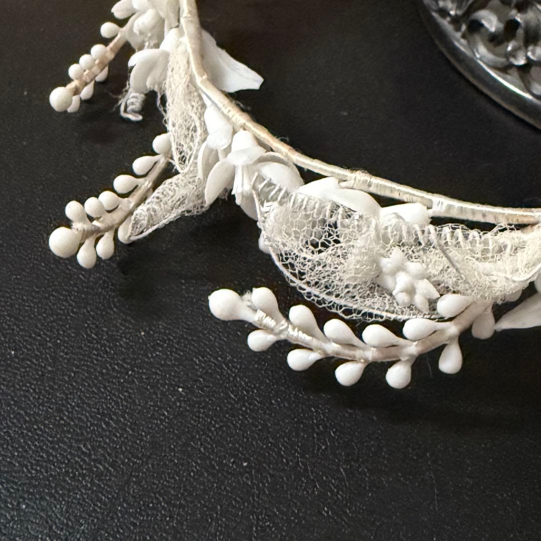 ワックスフラワーティアラ　マリアージュ　フランスアンティーク　花冠　ヘッドドレス