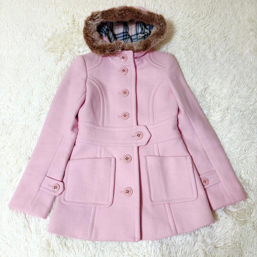 モア様リクエスト✨バーバリーブルーレーベル ピンク カシミヤ混 フード コート